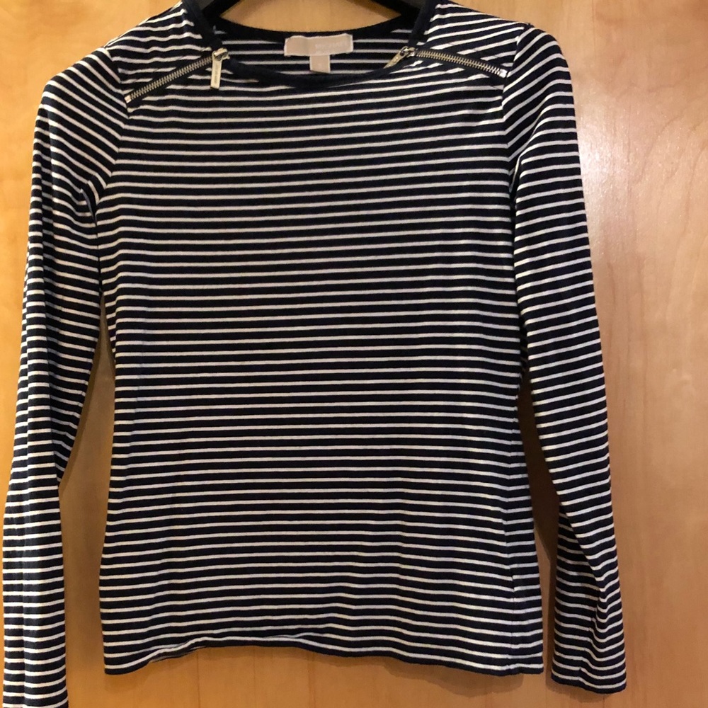 Michael Kors Navy and White Shirt with Zipper